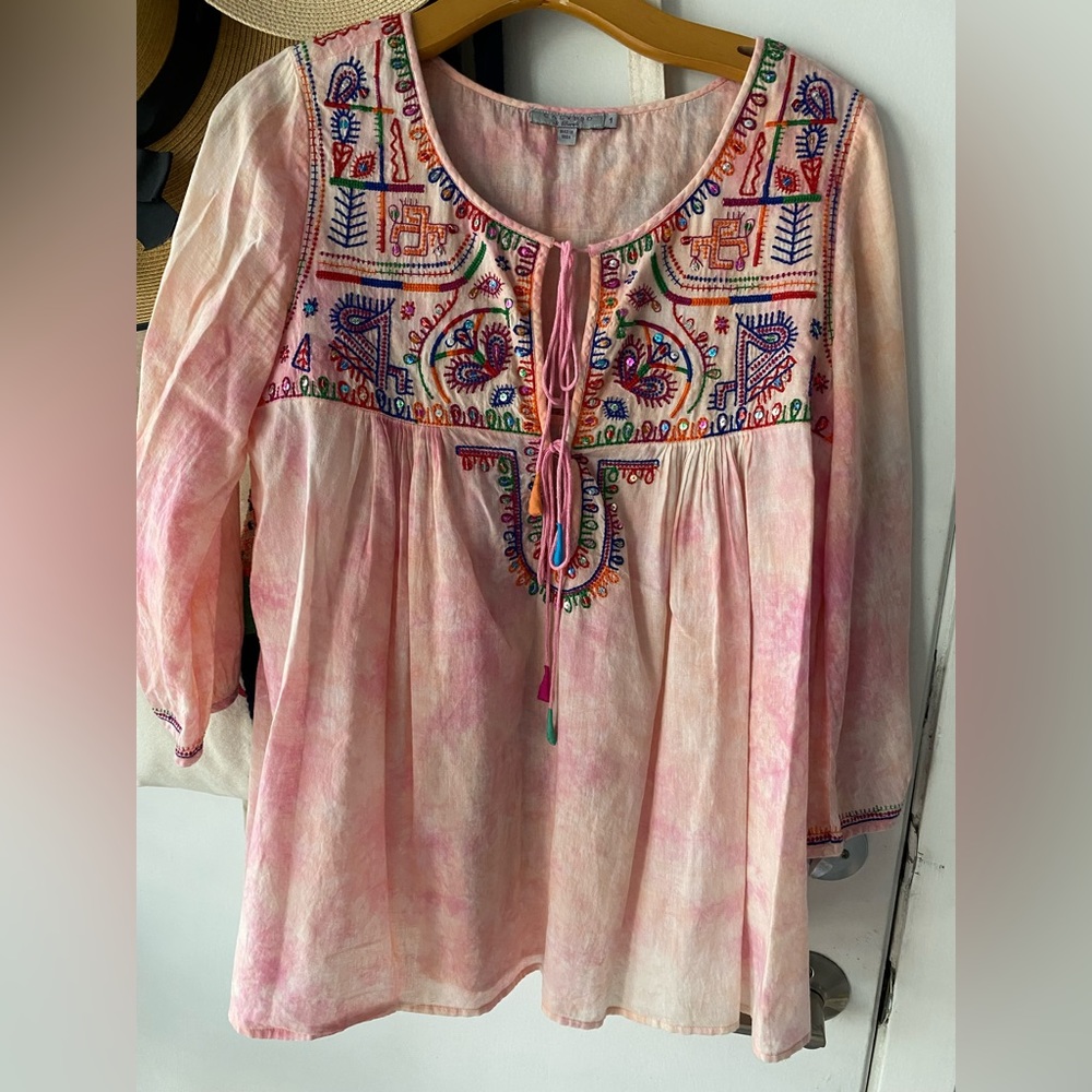 Calypso St. Barth Tie-Dyed Sequined/ Embroidered Top Size 1